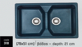 Συνθετικός Νεροχύτης με 2 γούρνες
Βάθος: 21 cm
Ερμάριο: 80cm