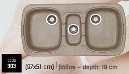 Συνθετικός Νεροχύτης με 2 γούρνες και μία βοηθητική
Βάθος: 19 cm
Ερμάριο: 100cm
